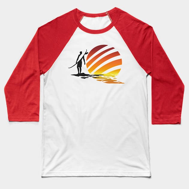 Surfing Sunrise Baseball T-Shirt by CreatenewARTees